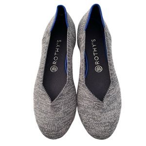 NEW Rothys Birdseye Charcoal Gray Round Toe Flats Blue Halo Pink Sole, Size 9.5